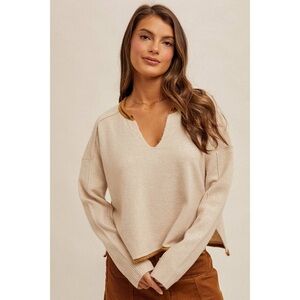 Hem & Thread Notch Neck Color Block Sweater Top Size M NWT
